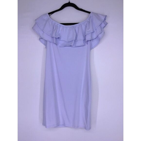 H&M Off The Shoulder Ruffle Baby Blue Fitted‎ Dress Women's Size Medium NEW - Picture 5 of 6